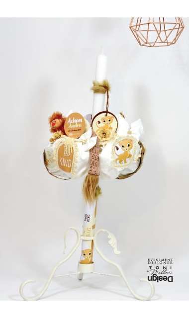 Lumanare de botez baieti cu lei, micul leut regele animalelor Simba, 65x4cm, Little Lion 5